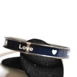 Love/Hearts Blue Enamel Inlay Silver Tone 6" BangleTrendy Casual Bracelet